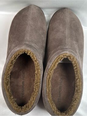 Tempur-Pedic Men’s Memory Foam Slippers Grey Suede Cozy Mule House Shoes NWOT